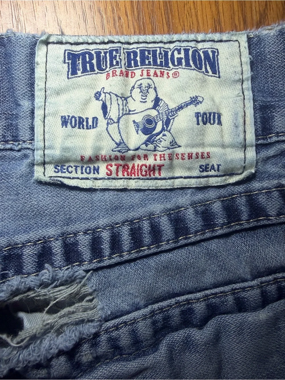 VTG Y2K True Religion Ricky Relaxed Straight Worn Ripped Flap Pocket 31x32